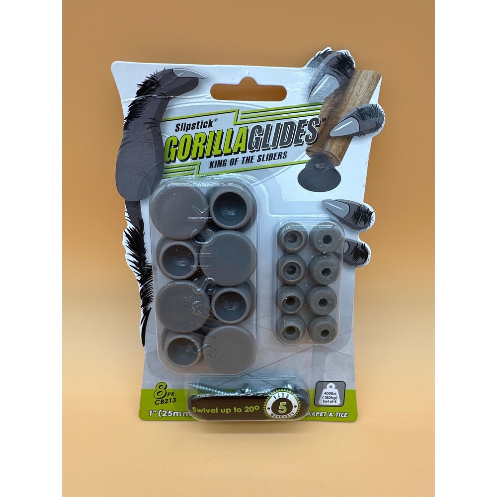 Slipstick GorillaGlides Swivel 1 Inch 25mm Furniture Sliders 8 Pack Gray CB213